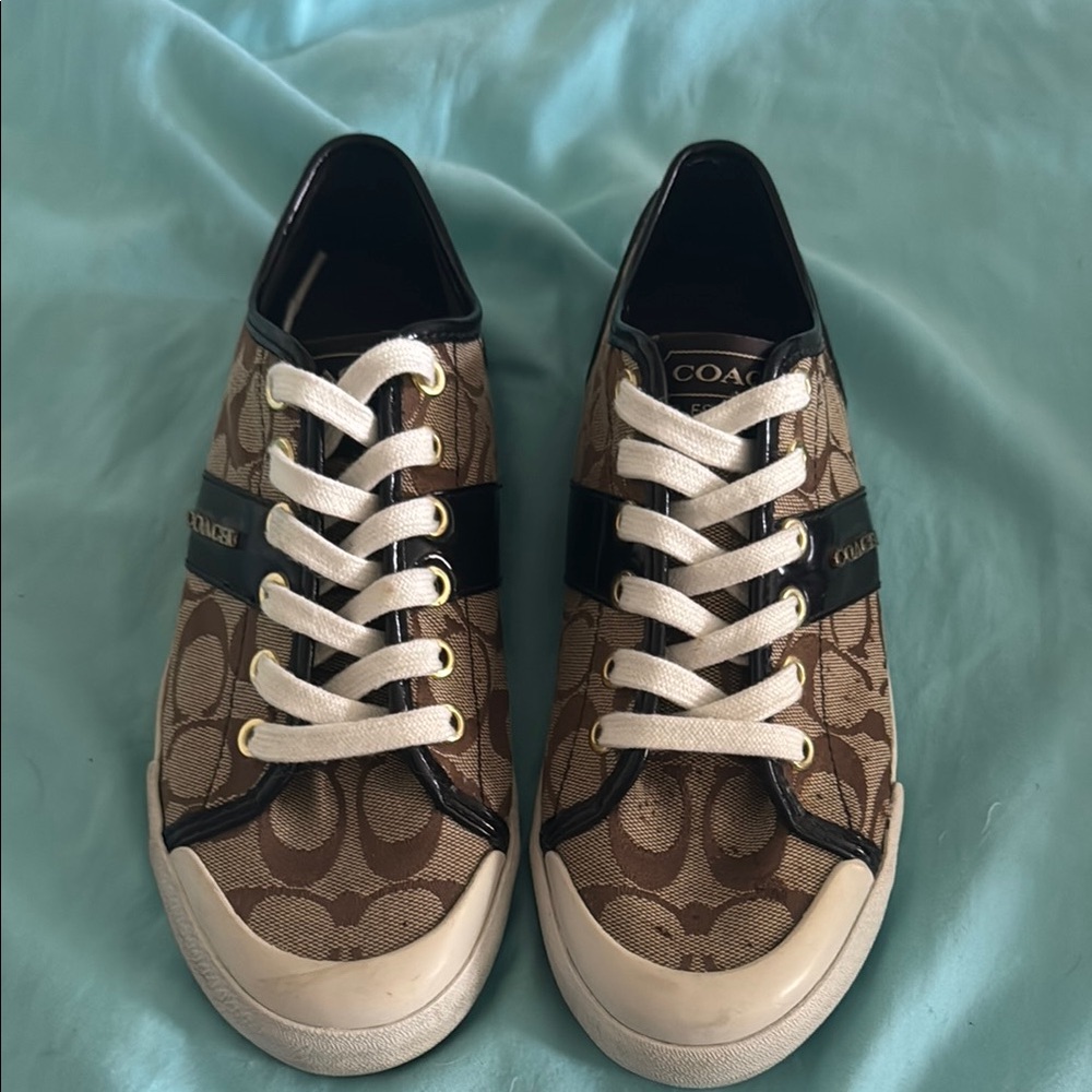 Coach Brown Monogram Sneakers with Black Trim